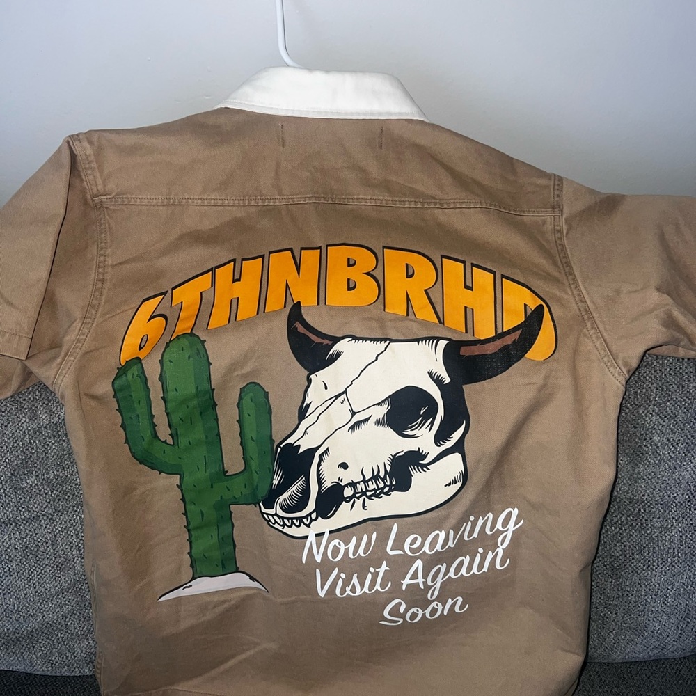 Graphic Tan Jacket with Skull and Cactus